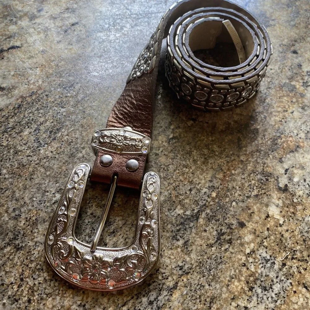 Women's Belt Size M Italian Leather Belt 32 X 1.5 in Rhinestone and Studded Belt